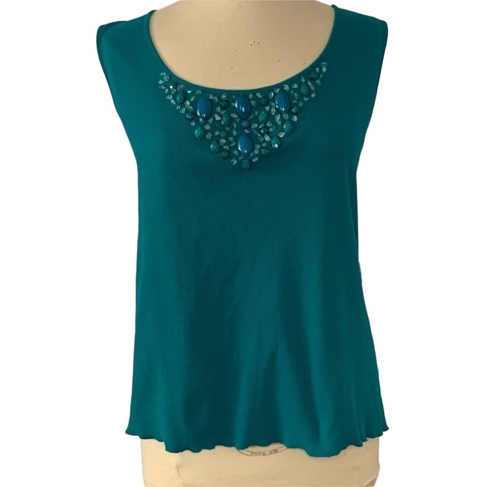 Ruby Rd.  turquoise embellished beaded stone ribbed tank size 3x